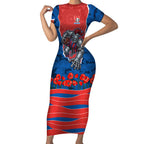 Personalized Newcastle Knights ANZAC Tribute Short Sleeve Bodycon Dress Poppy Field Soldier Silhouette Aboriginal Rugby Mascot