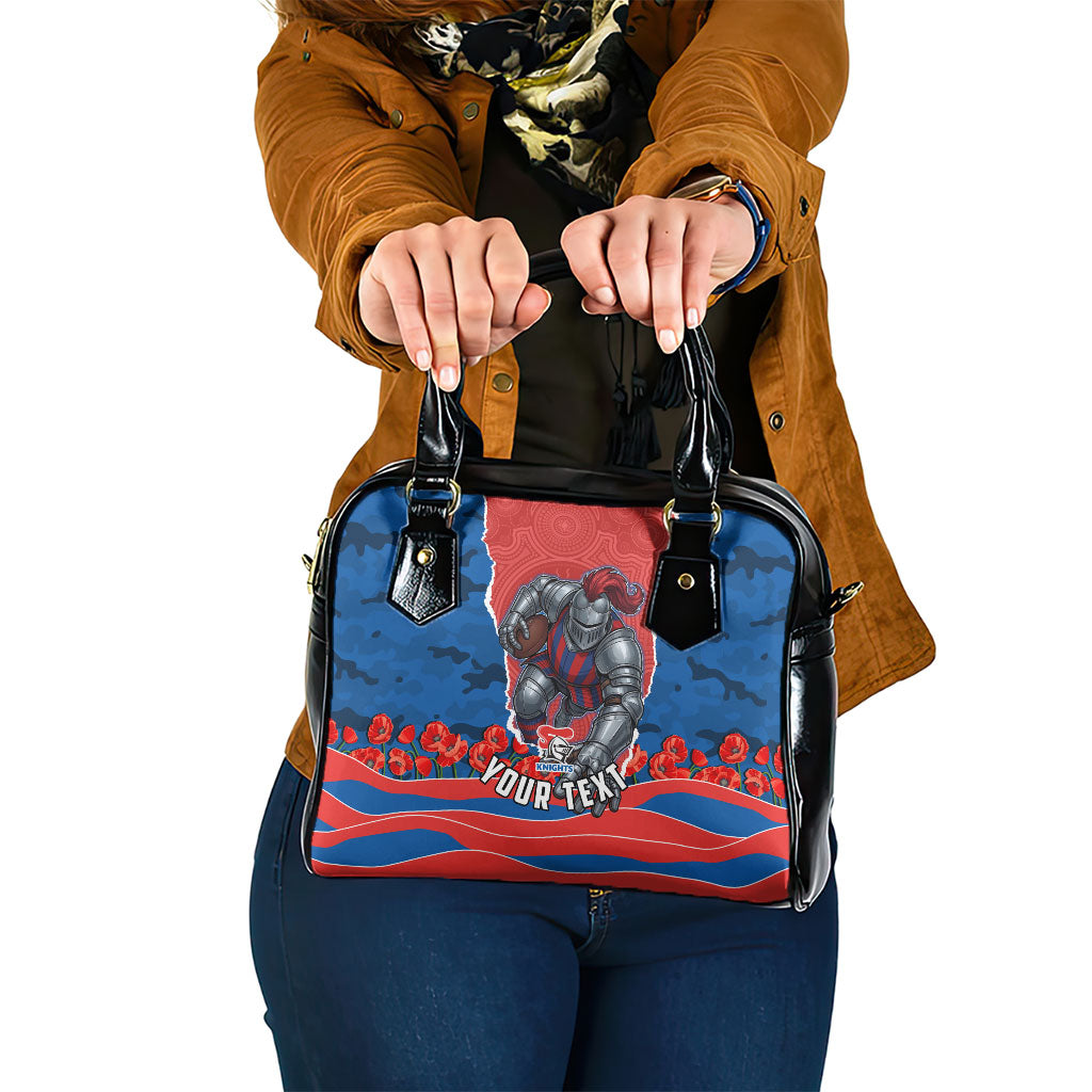 Personalized Newcastle Knights ANZAC Tribute Shoulder Handbag Poppy Field Soldier Silhouette Aboriginal Rugby Mascot