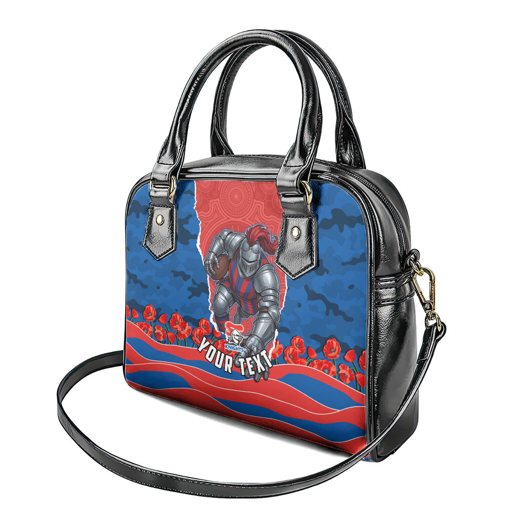 Personalized Newcastle Knights ANZAC Tribute Shoulder Handbag Poppy Field Soldier Silhouette Aboriginal Rugby Mascot