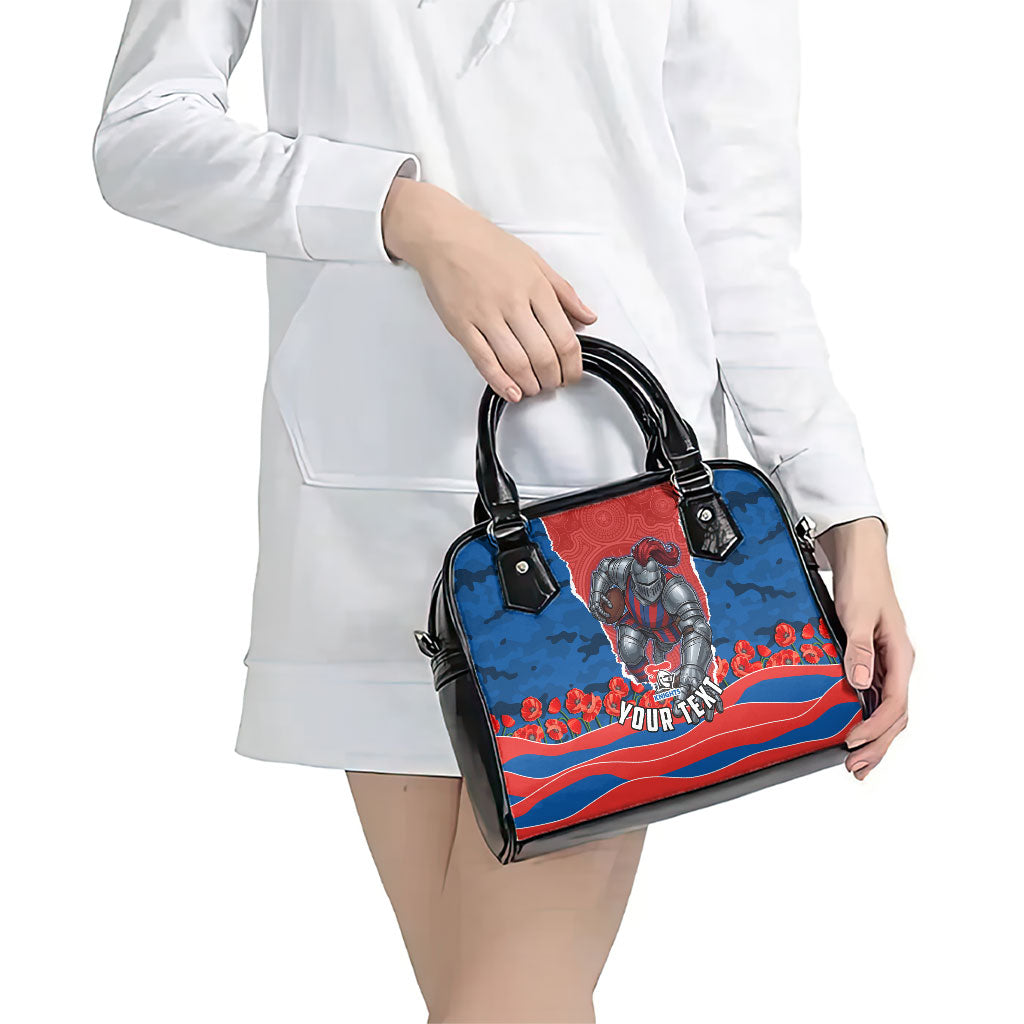 Personalized Newcastle Knights ANZAC Tribute Shoulder Handbag Poppy Field Soldier Silhouette Aboriginal Rugby Mascot