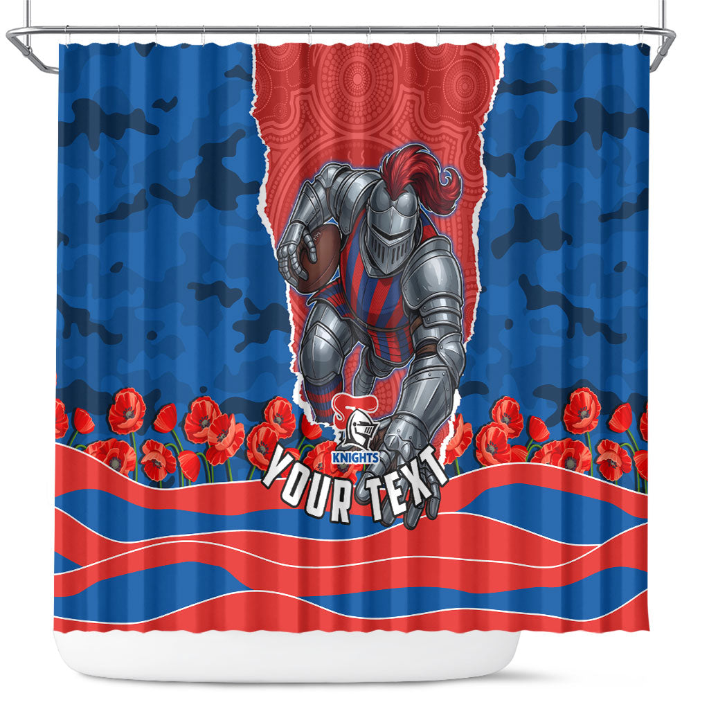Personalized Newcastle Knights ANZAC Tribute Shower Curtain Poppy Field Soldier Silhouette Aboriginal Rugby Mascot