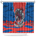 Personalized Newcastle Knights ANZAC Tribute Shower Curtain Poppy Field Soldier Silhouette Aboriginal Rugby Mascot