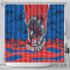 Personalized Newcastle Knights ANZAC Tribute Shower Curtain Poppy Field Soldier Silhouette Aboriginal Rugby Mascot