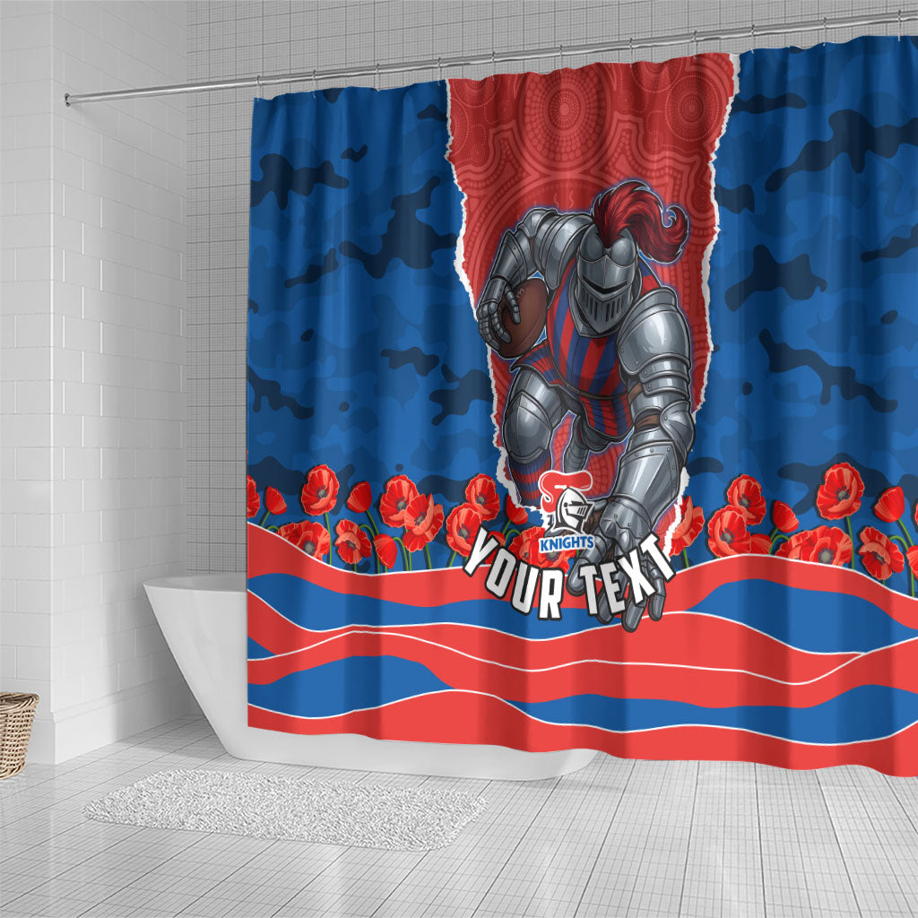 Personalized Newcastle Knights ANZAC Tribute Shower Curtain Poppy Field Soldier Silhouette Aboriginal Rugby Mascot