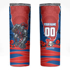 Personalized Newcastle Knights ANZAC Tribute Skinny Tumbler Poppy Field Soldier Silhouette Aboriginal Rugby Mascot