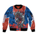Personalized Newcastle Knights ANZAC Tribute Sleeve Zip Bomber Jacket Poppy Field Soldier Silhouette Aboriginal Rugby Mascot