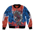 Personalized Newcastle Knights ANZAC Tribute Sleeve Zip Bomber Jacket Poppy Field Soldier Silhouette Aboriginal Rugby Mascot