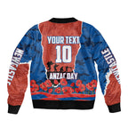 Personalized Newcastle Knights ANZAC Tribute Sleeve Zip Bomber Jacket Poppy Field Soldier Silhouette Aboriginal Rugby Mascot