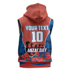 Personalized Newcastle Knights ANZAC Tribute Sleeveless Hoodie Poppy Field Soldier Silhouette Aboriginal Rugby Mascot