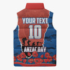 Personalized Newcastle Knights ANZAC Tribute Sleeveless Puffer Jacket Poppy Field Soldier Silhouette Aboriginal Rugby Mascot