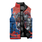 Personalized Newcastle Knights ANZAC Tribute Sleeveless Puffer Jacket Poppy Field Soldier Silhouette Aboriginal Rugby Mascot