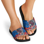 Personalized Newcastle Knights ANZAC Tribute Slide Sandals Poppy Field Soldier Silhouette Aboriginal Rugby Mascot