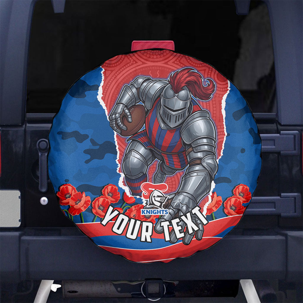 Personalized Newcastle Knights ANZAC Tribute Spare Tire Cover Poppy Field Soldier Silhouette Aboriginal Rugby Mascot