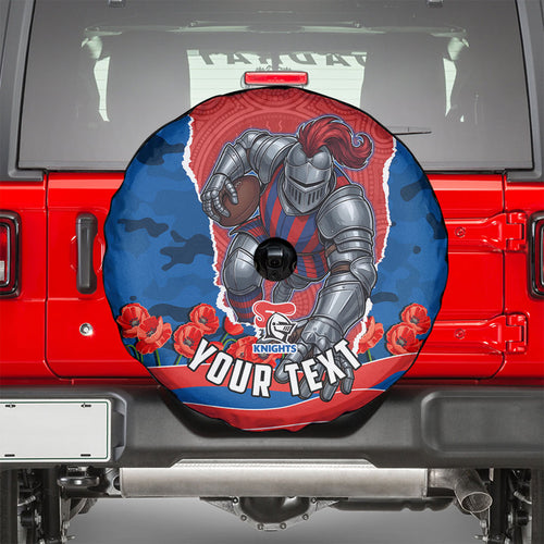 Personalized Newcastle Knights ANZAC Tribute Spare Tire Cover Poppy Field Soldier Silhouette Aboriginal Rugby Mascot
