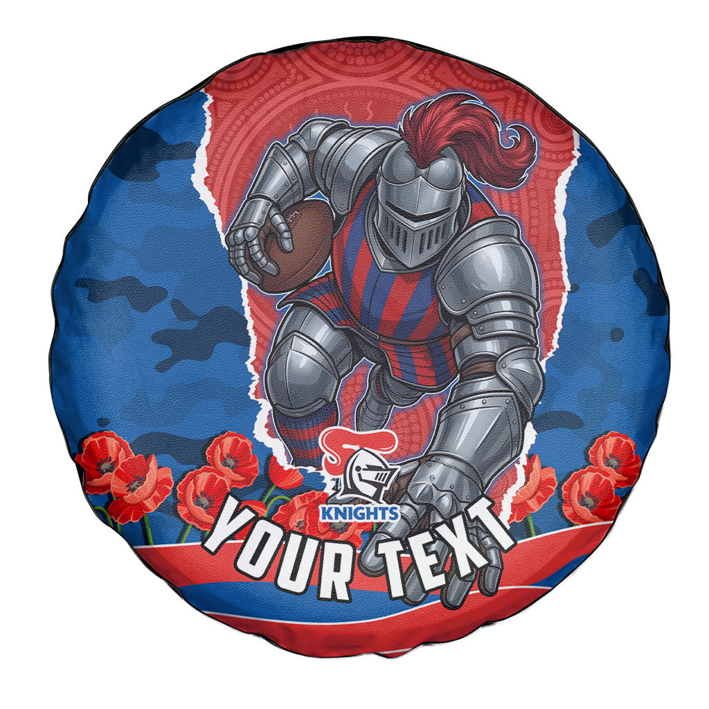 Personalized Newcastle Knights ANZAC Tribute Spare Tire Cover Poppy Field Soldier Silhouette Aboriginal Rugby Mascot
