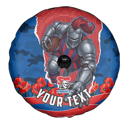 Personalized Newcastle Knights ANZAC Tribute Spare Tire Cover Poppy Field Soldier Silhouette Aboriginal Rugby Mascot
