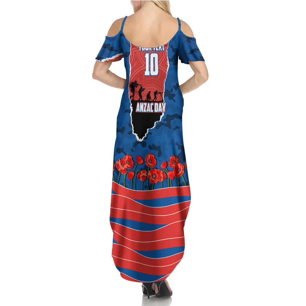 Personalized Newcastle Knights ANZAC Tribute Summer Maxi Dress Poppy Field Soldier Silhouette Aboriginal Rugby Mascot