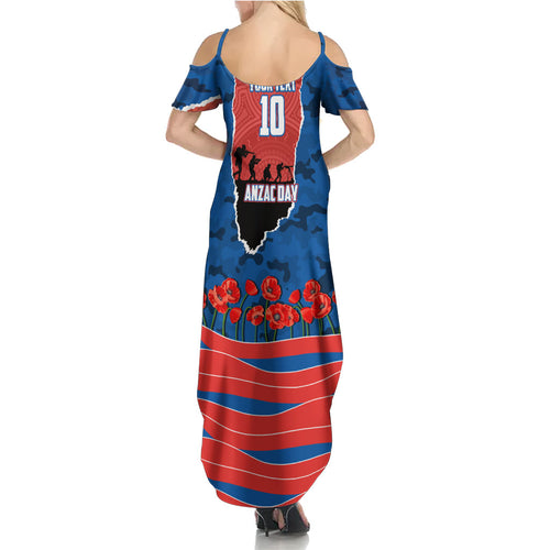 Personalized Newcastle Knights ANZAC Tribute Summer Maxi Dress Poppy Field Soldier Silhouette Aboriginal Rugby Mascot