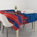 Personalized Newcastle Knights ANZAC Tribute Tablecloth Poppy Field Soldier Silhouette Aboriginal Rugby Mascot