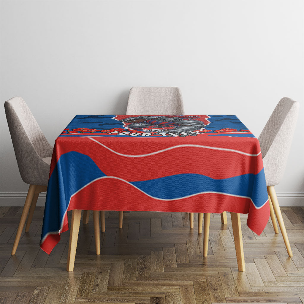 Personalized Newcastle Knights ANZAC Tribute Tablecloth Poppy Field Soldier Silhouette Aboriginal Rugby Mascot