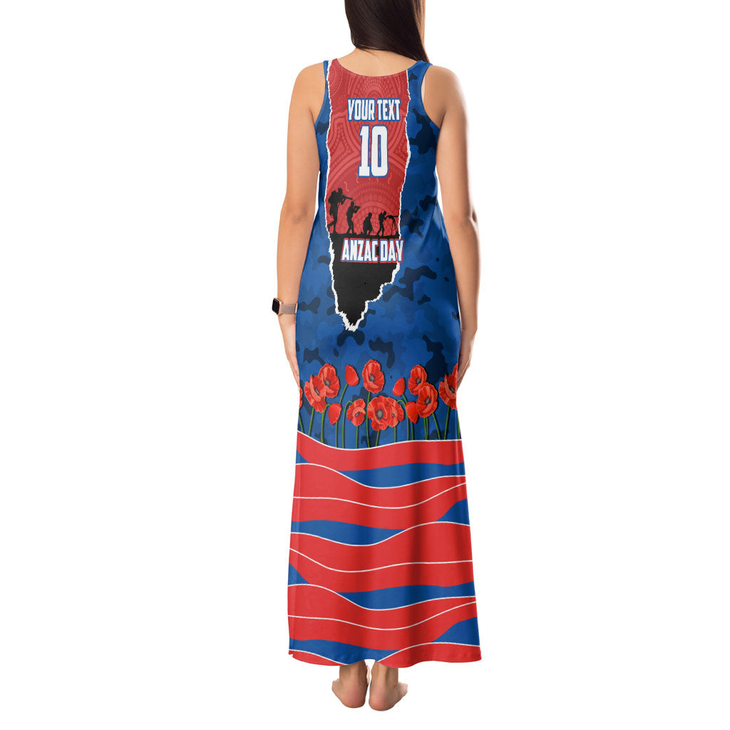 Personalized Newcastle Knights ANZAC Tribute Tank Maxi Dress Poppy Field Soldier Silhouette Aboriginal Rugby Mascot