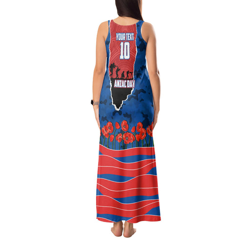 Personalized Newcastle Knights ANZAC Tribute Tank Maxi Dress Poppy Field Soldier Silhouette Aboriginal Rugby Mascot