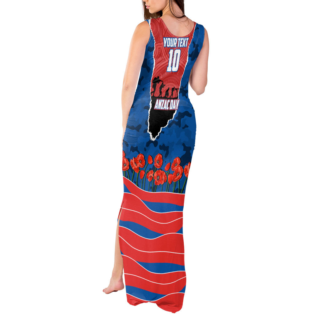 Personalized Newcastle Knights ANZAC Tribute Tank Maxi Dress Poppy Field Soldier Silhouette Aboriginal Rugby Mascot