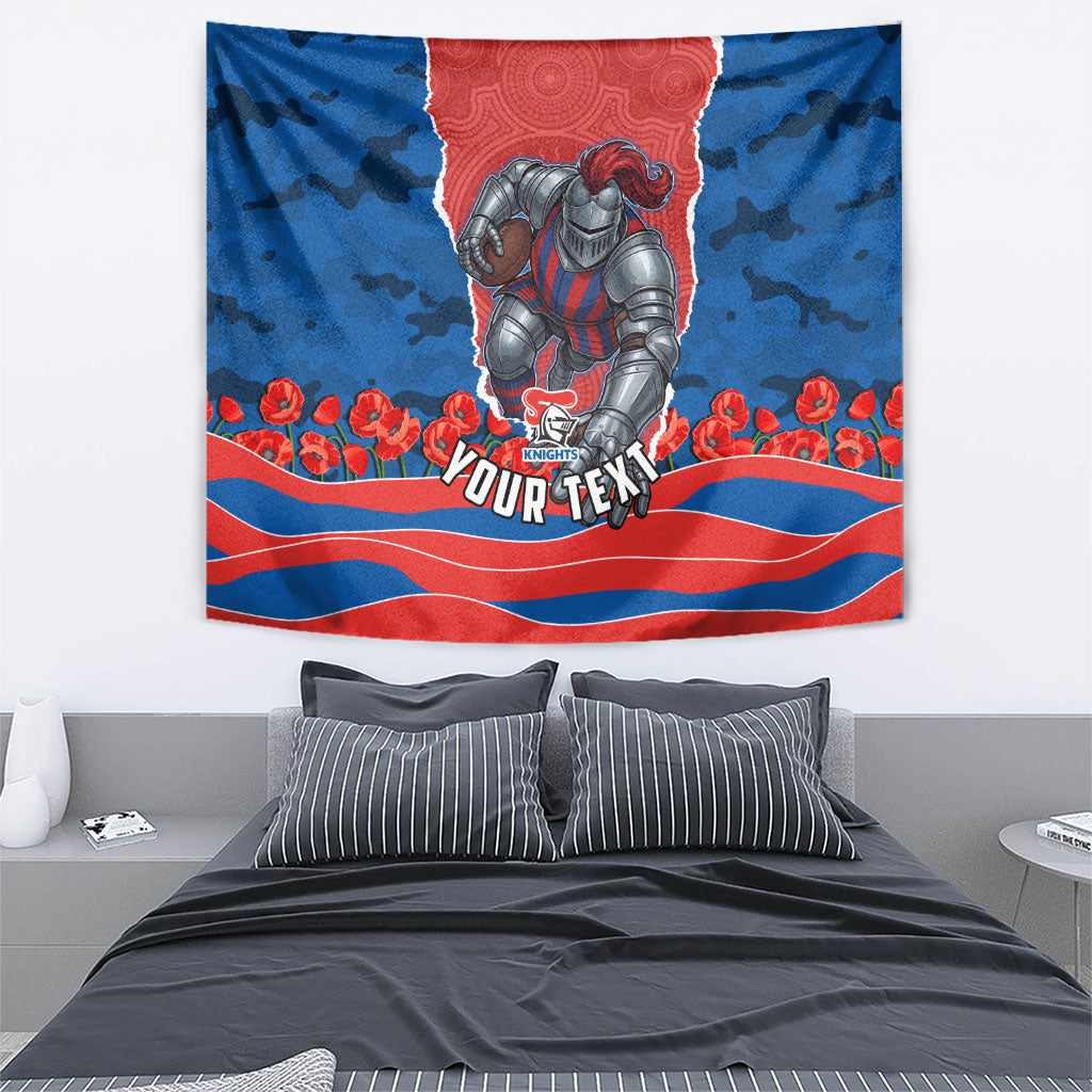 Personalized Newcastle Knights ANZAC Tribute Tapestry Poppy Field Soldier Silhouette Aboriginal Rugby Mascot