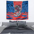 Personalized Newcastle Knights ANZAC Tribute Tapestry Poppy Field Soldier Silhouette Aboriginal Rugby Mascot
