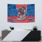 Personalized Newcastle Knights ANZAC Tribute Tapestry Poppy Field Soldier Silhouette Aboriginal Rugby Mascot