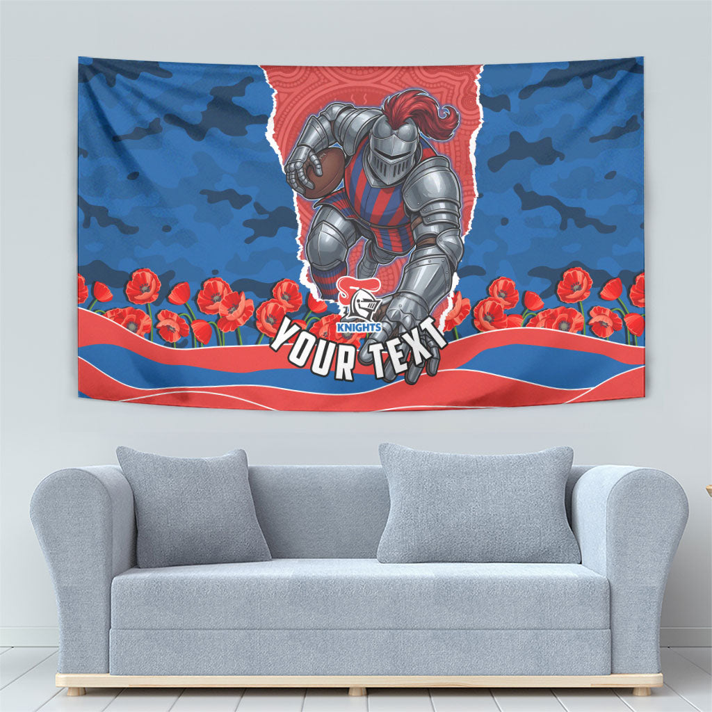 Personalized Newcastle Knights ANZAC Tribute Tapestry Poppy Field Soldier Silhouette Aboriginal Rugby Mascot