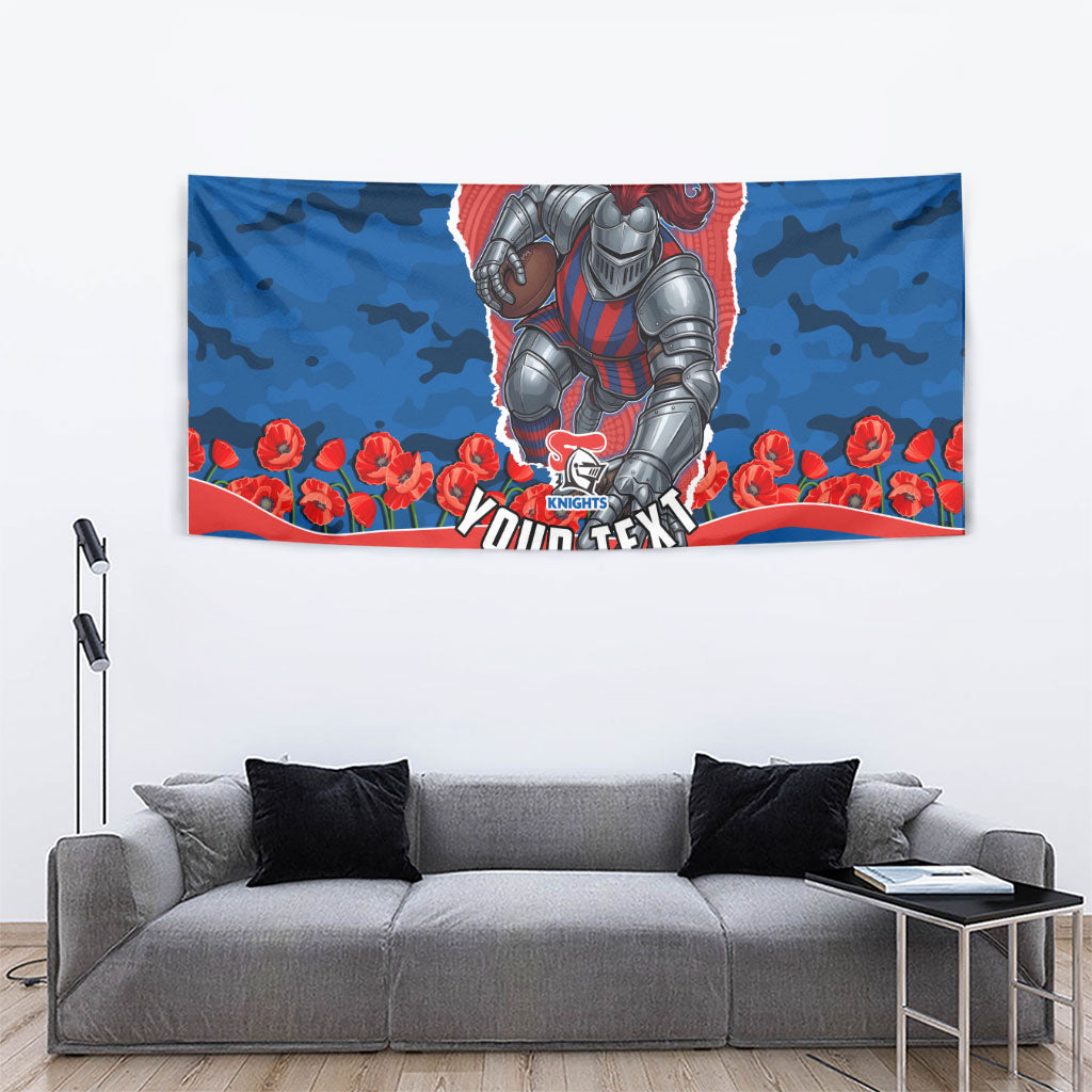 Personalized Newcastle Knights ANZAC Tribute Tapestry Poppy Field Soldier Silhouette Aboriginal Rugby Mascot