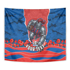 Personalized Newcastle Knights ANZAC Tribute Tapestry Poppy Field Soldier Silhouette Aboriginal Rugby Mascot
