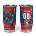 Personalized Newcastle Knights ANZAC Tribute Tumbler Cup Poppy Field Soldier Silhouette Aboriginal Rugby Mascot