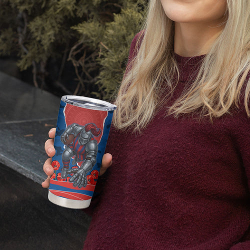 Personalized Newcastle Knights ANZAC Tribute Tumbler Cup Poppy Field Soldier Silhouette Aboriginal Rugby Mascot