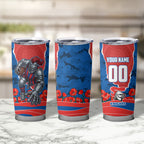 Personalized Newcastle Knights ANZAC Tribute Tumbler Cup Poppy Field Soldier Silhouette Aboriginal Rugby Mascot