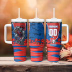 Personalized Newcastle Knights ANZAC Tribute Tumbler With Handle Poppy Field Soldier Silhouette Aboriginal Rugby Mascot