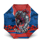 Personalized Newcastle Knights ANZAC Tribute Umbrella Poppy Field Soldier Silhouette Aboriginal Rugby Mascot