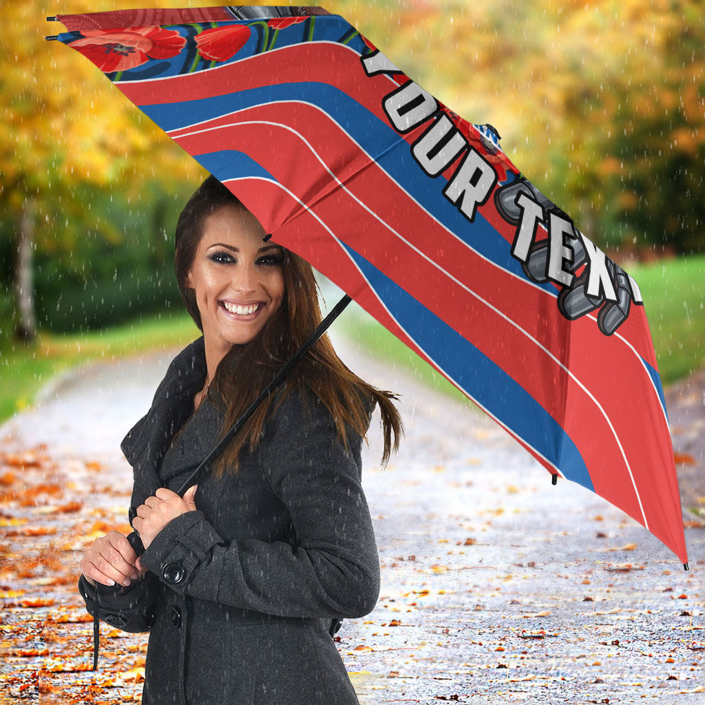Personalized Newcastle Knights ANZAC Tribute Umbrella Poppy Field Soldier Silhouette Aboriginal Rugby Mascot