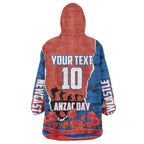 Personalized Newcastle Knights ANZAC Tribute Wearable Blanket Hoodie Poppy Field Soldier Silhouette Aboriginal Rugby Mascot