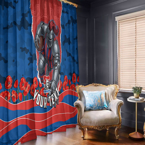 Personalized Newcastle Knights ANZAC Tribute Window Curtain Poppy Field Soldier Silhouette Aboriginal Rugby Mascot