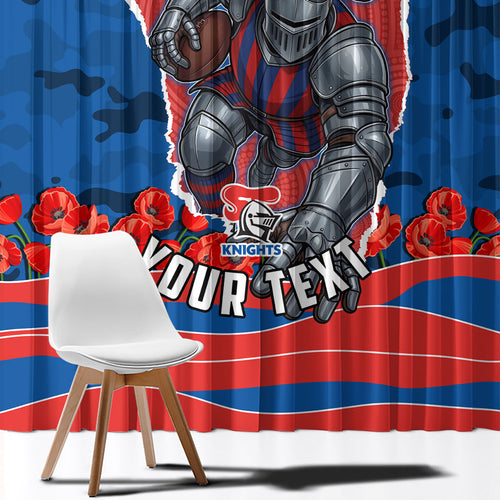 Personalized Newcastle Knights ANZAC Tribute Window Curtain Poppy Field Soldier Silhouette Aboriginal Rugby Mascot