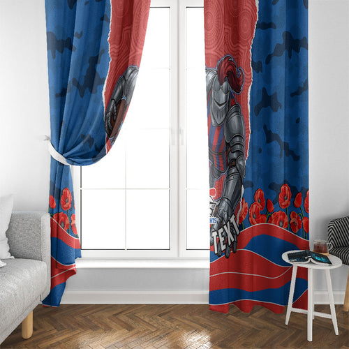 Personalized Newcastle Knights ANZAC Tribute Window Curtain Poppy Field Soldier Silhouette Aboriginal Rugby Mascot
