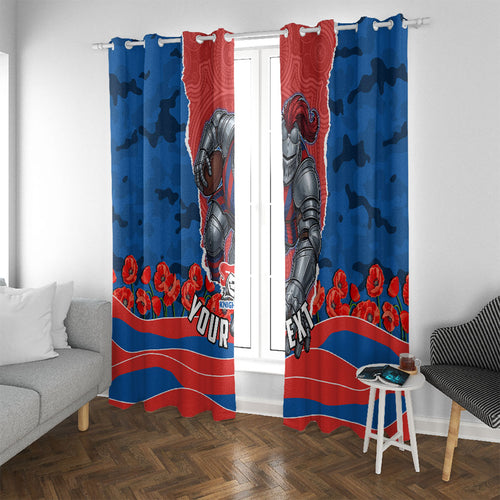 Personalized Newcastle Knights ANZAC Tribute Window Curtain Poppy Field Soldier Silhouette Aboriginal Rugby Mascot