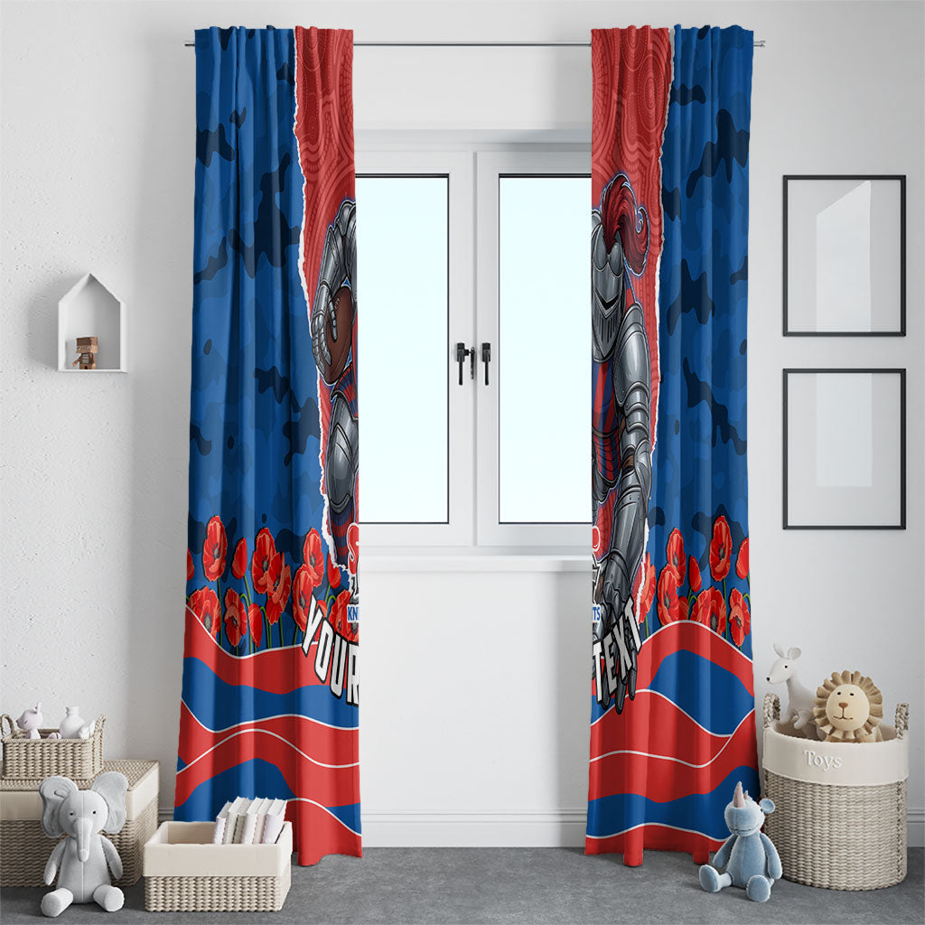 Personalized Newcastle Knights ANZAC Tribute Window Curtain Poppy Field Soldier Silhouette Aboriginal Rugby Mascot