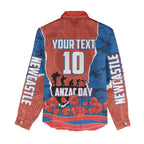 Personalized Newcastle Knights ANZAC Tribute Women Casual Shirt Poppy Field Soldier Silhouette Aboriginal Rugby Mascot