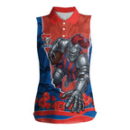 Personalized Newcastle Knights ANZAC Tribute Women Sleeveless Polo Shirt Poppy Field Soldier Silhouette Aboriginal Rugby Mascot