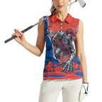 Personalized Newcastle Knights ANZAC Tribute Women Sleeveless Polo Shirt Poppy Field Soldier Silhouette Aboriginal Rugby Mascot