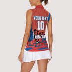 Personalized Newcastle Knights ANZAC Tribute Women Sleeveless Polo Shirt Poppy Field Soldier Silhouette Aboriginal Rugby Mascot