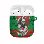Personalized South Sydney Rabbitohs ANZAC Tribute AirPods Case Poppy Field Soldier Silhouette Aboriginal Rugby Mascot